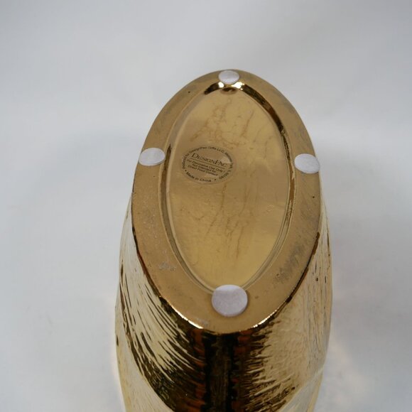 Gold Ceramic Decorative Bowl With Textured Design Oval Shape By DesignPac - Picture 5 of 6